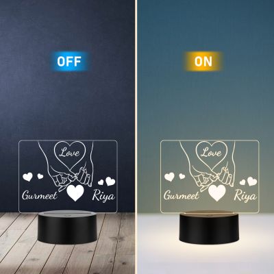 Couple Holding Hand Custom with Name Night Lamp with Warm White Light Anniversary & Birthday Gift for Couples